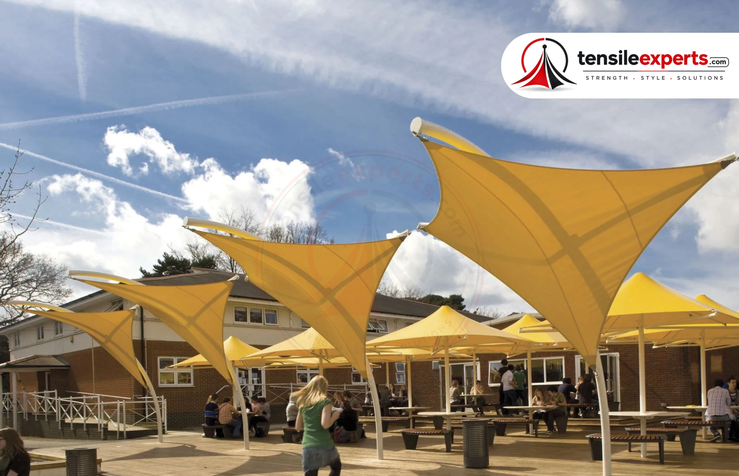 A translucent tensile skylight structure — natural daylighting integrated into an existing roof.