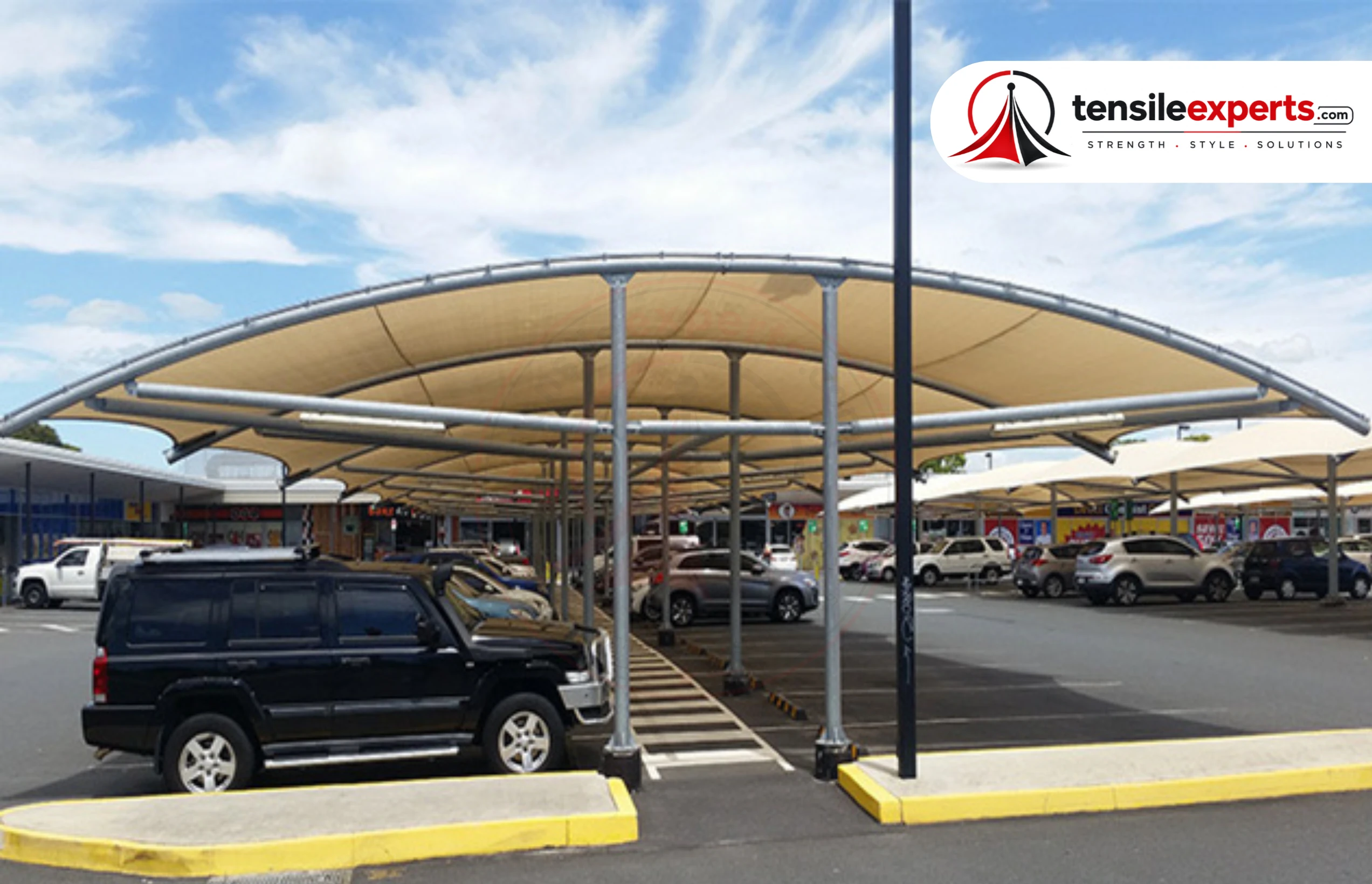 Arched car parking shed at a residential society